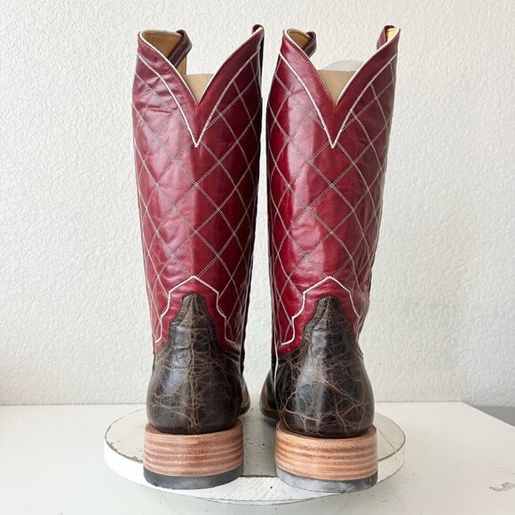 Rod Patrick Mens Cowboy Boots 14.5AA Brown Mocha Bison Leather Square Toe RPM106 - Picture 3 of 12